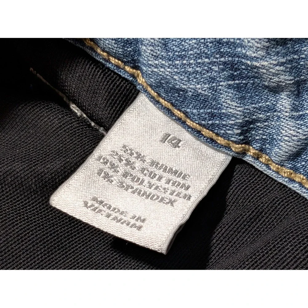 Denim Shorts Womens 14 Blue Bermuda Long Inseam Stretch Embroidered‎ Fashion Bug